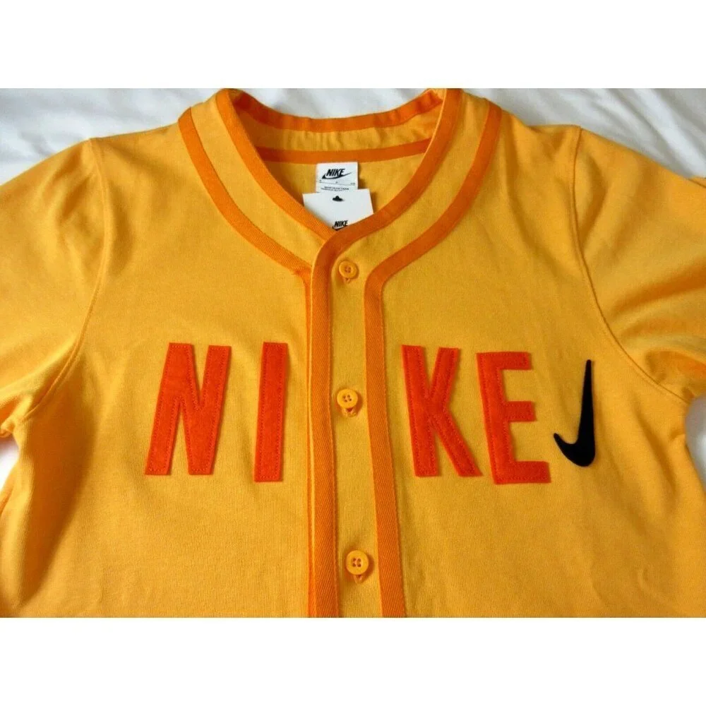 Nike Sportswear Mens Baseball Jersey Button Up Skate shirt Orange Size Small NWT